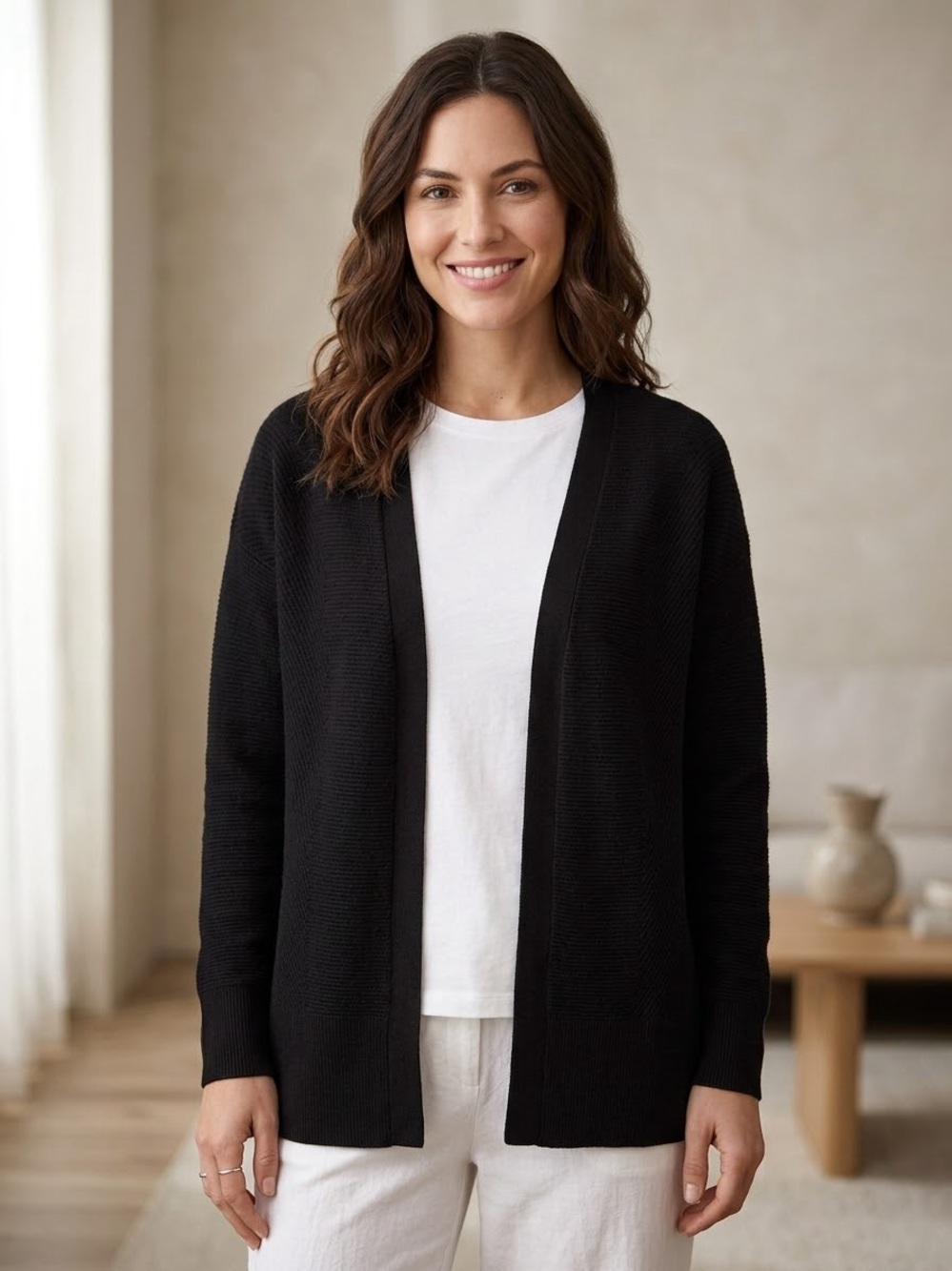 Vineyard Vines Women's Small Merino Wool Black Open Front Cardigan Sweater